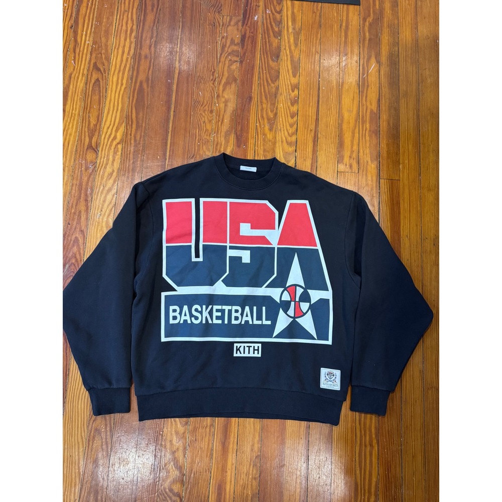 Kith USA Basketball Crewneck Sweatshirt Black Graphic Fleece Large